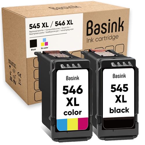 Basink Cartouche d'encre Compatible avec Canon PG-545 CL-546XL Pack 2 pour TS3150-3151-3350 MX495-490 MG2450-2455-2550 TR4550 MG2550S MG2950