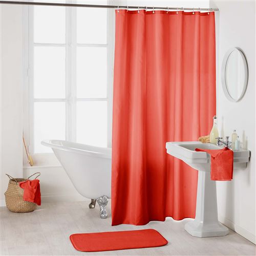 Rideau de douche avec crochets 180 x 200 cm polyester uni essencia Corail