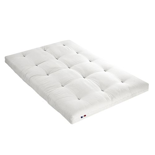 Futon 160 x 200 cm - 100% COTON - SHIVA de DREAMEA - Ecru - Blanc
