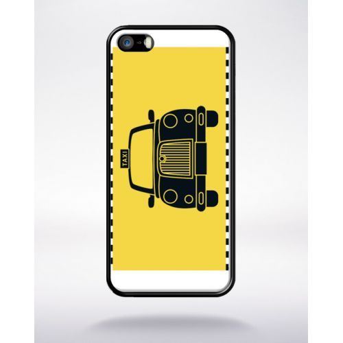Coque taxi sur fond jaune compatible apple iphone 5 bord noir silicone