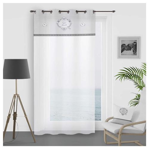 SOLEIL DOCRE Voilage a oeillets Esprit Famille 100% Coton 135x250 cm - Blanc