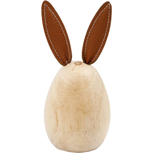 Creotime lapin en bois 13 cm pin/cuir clair/brun chacun