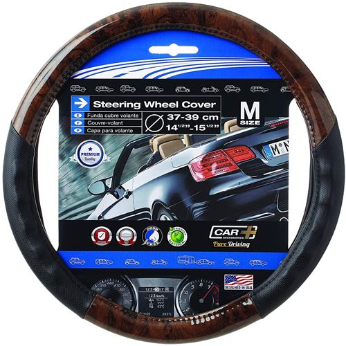 Car Plus housse de volant de voiture 37 - 39 cm cuir artificiel brun foncé/noir