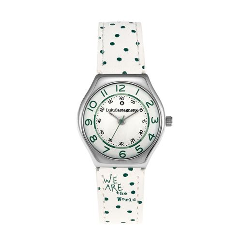 LULU CASTAGNETTE Montre analogique bracelet cuir véritable MINI STAR Blanc
