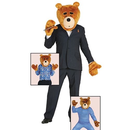 Kit t&ecirc;te et mains ours en peluche adulte