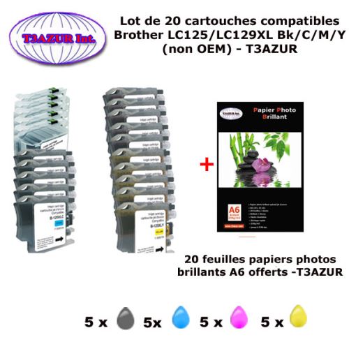 T3AZUR Lot de 4 Cartouches compatibles avec Brother LC129XL