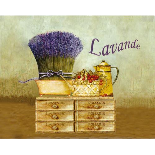 Torchon en coton décoré - Lavande