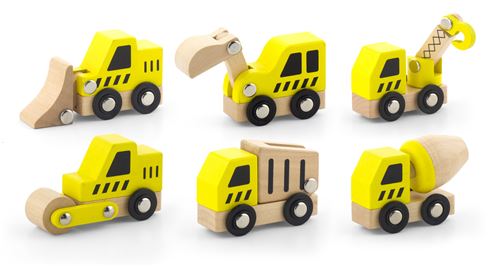 Viga Toys véhicules de construction en bois jaune 6 pièces