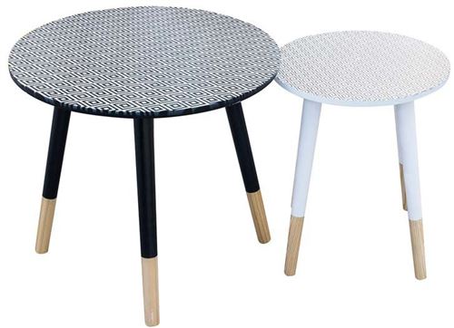 The Home Deco Factory - Tables gigognes plateau déco pieds bicolores (Lot de 2) Losanges
