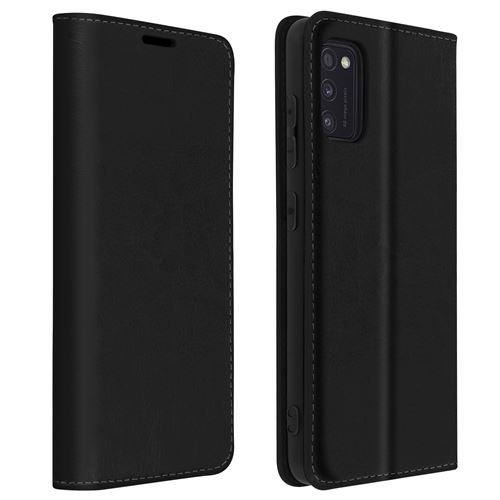 Housse pour Samsung Galaxy A41 Folio Cuir Véritable Porte-carte Support Vidéo Noir