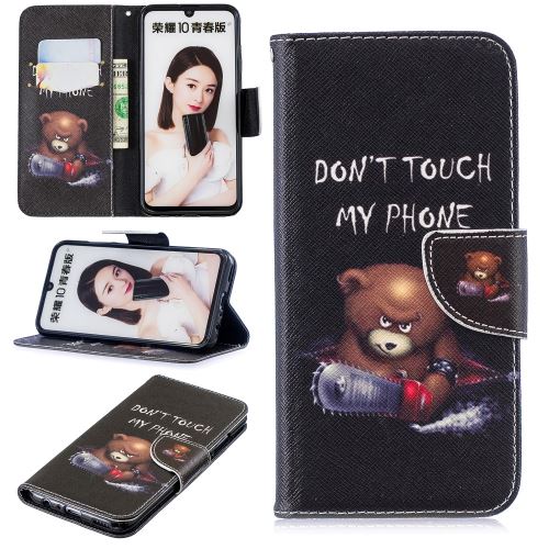 Etui en PU feuille de papier pour l'impression de motifs l'ours et ses avertissements pour votre Huawei P Smart (2019)/Honor 10 Lite