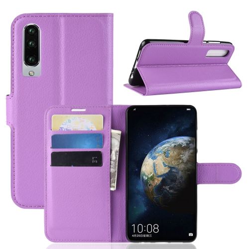 Etui en PU litchi avec support violet pour votre Huawei P30