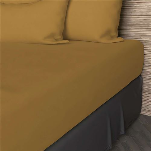Drap housse en coton 57 fils 140x200 cm UNI moutarde, par Soleil d'ocre
