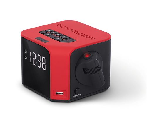 Radio FM Radio Rouge Luna · Écran LED Blanc – Électricité ou piles – 8 Radio dans la mémoire vive – Port USB – Sortie Prise casque 3,5 mm