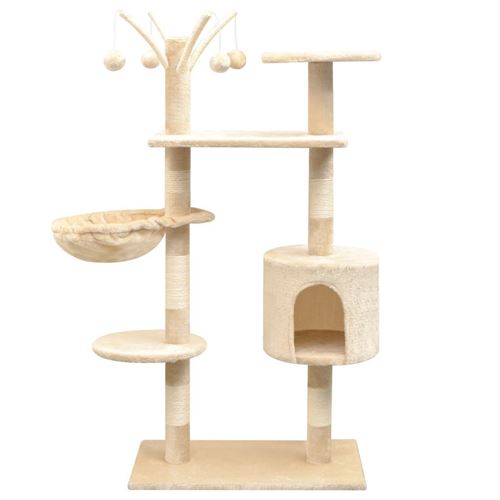 Meilleurs prix pour Arbre à chat griffoir grattoir niche jouet animaux peluché en sisal 125 cm beige