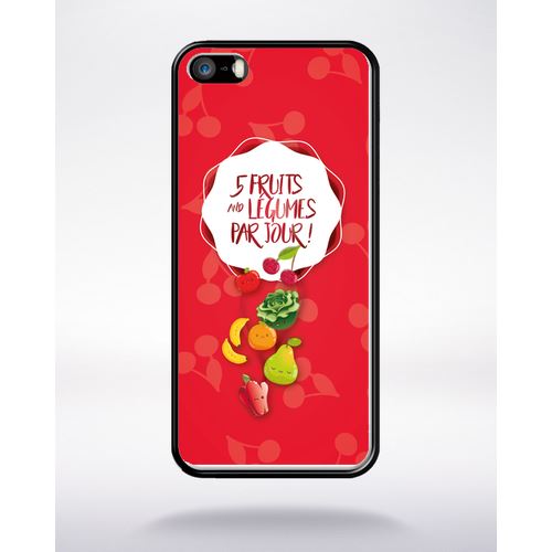 Coque 5 Fruits Et Legumes Fond Rouge Compatible Apple Iphone 5 Bord Noir Silicone