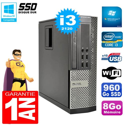 Pc dell 990 sff core i3-2120 ram 8go disque 960go ssd graveur wifi w7 État correct - Dell reconditionné disponible sur Fnac