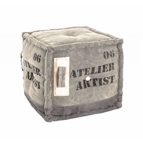 Paris Prix - Pouf Vintage En Tissu madison 50cm Naturel