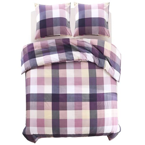 vidaXL Jeu de Housse de Couette 3 pcs Damiers Violet 200x220/80x80 cm Literie
