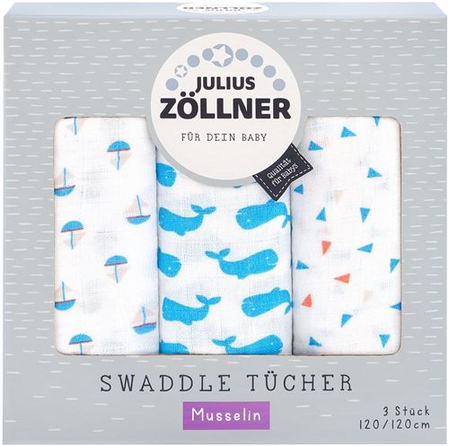 Pack de 3 Chiffons, 70 x 70 cm, Bleu Baleine.