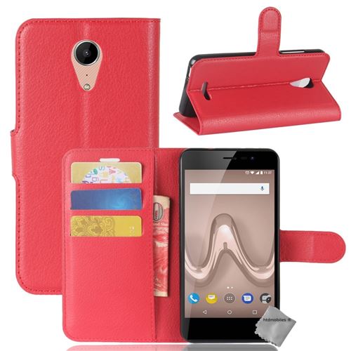 Housse etui coque pochette portefeuille pour Wiko Tommy 2 avec verre trempe - ROUGE