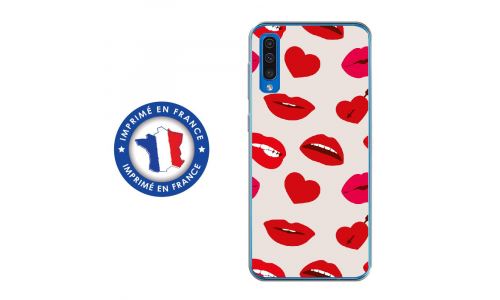 Coque souple pour Samsung Galaxy A50 avec impression Motifs lèvres et coeurs rouges