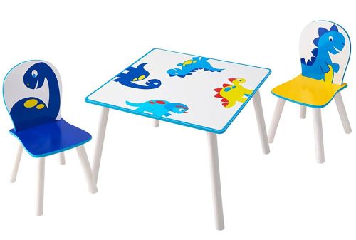 Ensemble table et 2 chaises enfants en bois coloris blanc motif dinosaure -PEGANE-