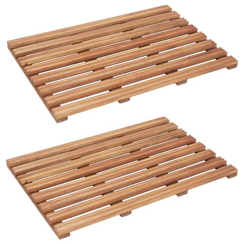 Tapis de salle de bain 2 pcs Bois d'acacia massif 56x37 cm