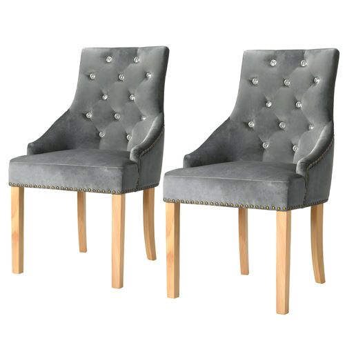 vidaXL Chaises de salle à manger 2pcs Argenté Chêne massif et velours