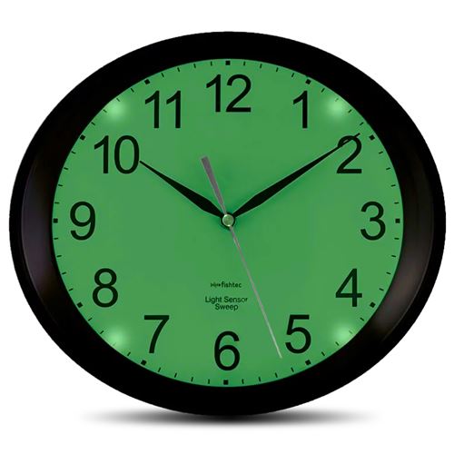 Horloge Murale Ovale Luminescente - Rétroéclairage 4 LED - Détecteur d'obscurité - Silencieuse sans Tic Tac - 3 Modes d'Eclairage - 30 CM - Noir