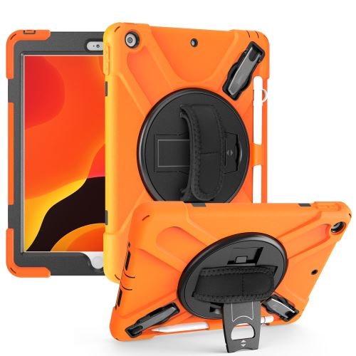 Coque en TPU + Silicone avec deux types de béquille, sangle et porte-stylet orange pour votre Apple iPad 10.2 (2019)