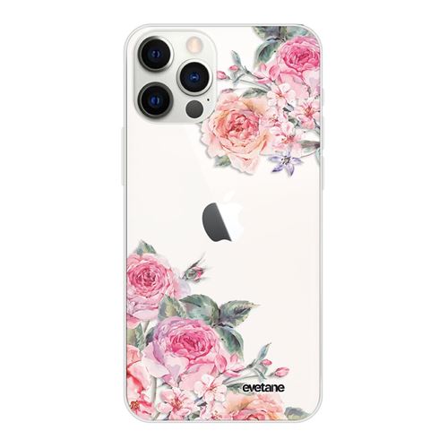 Coque pour iPhone 12/12 Pro souple transparente Roses roses Motif Ecriture Tendance [Evetane®]