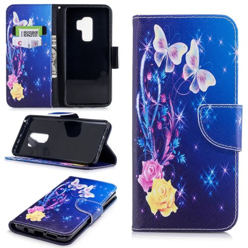 Etui en PU stand d'impression joli papillon et étoile pour Samsung Galaxy S9+