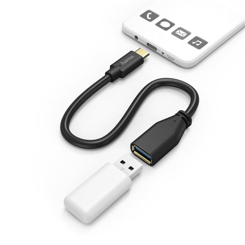 Hama Câble adaptateur USB Type-C OTG Fiche USB Type-C - Bus A 15 Cm Noir