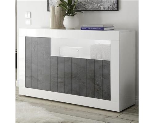 Bahut 140 cm moderne blanc et gris foncé SERENA 6 - Blanc - L 138 x P 42 x H 86 cm