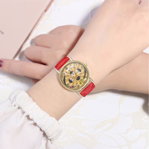 Phase de la Lune Regarder Astronomie Espace Regarder Sangle Lune Mme Montre Homme T333-Arouge
