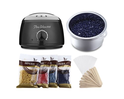 Machine épilation 500ml Pot à cire chauffage Noir + 4 cires + 10 papiers cirés + 10 bâtons