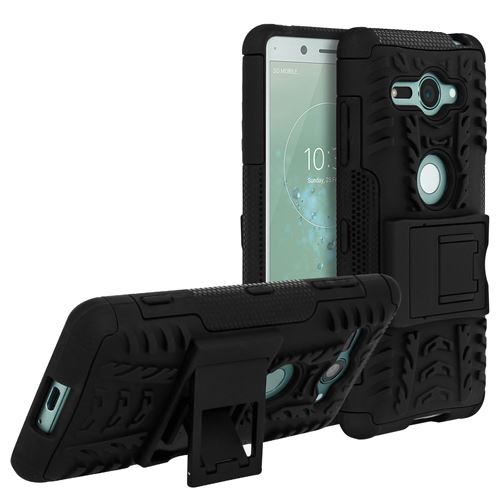 Pour coque sony xperia xz2 compact coque combo noir,silicone tpu + pc antichoc hybride armure housse