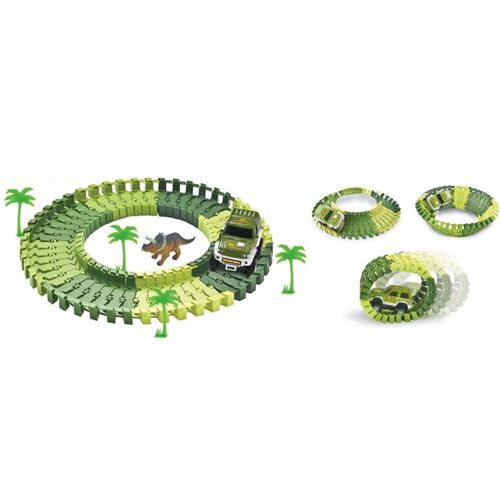 PI-FUN Pifun Circuit Flexible Dinosaures 48 Rails + 1 Voiture + 4 Palmiers + 1 Dinosaure + Stickers