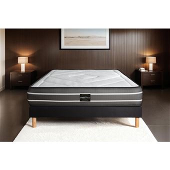 Ensemble matelas 140 x 190 cm Exclusive - Ressorts ensachés - Ep : 22 cm - Ferme - sommier Noir - 1