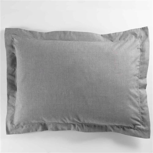 Taie d'oreiller volant plat 50x70 cm polycoton uni actually +point bourdon Gris