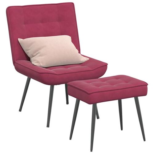 Vidaxl Chaise De Relaxation Avec Tabouret Bordeaux Velours - Image 3