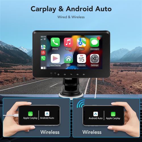 Apple Carplay sans Fil & Android Auto sans Fil, Stéréo de Voiture à écran  Tactile 7 Pouces avec Mains Libres Bluetooth, WiFi, AirPlay, Transmission  FM, Mirror Link : : High-Tech