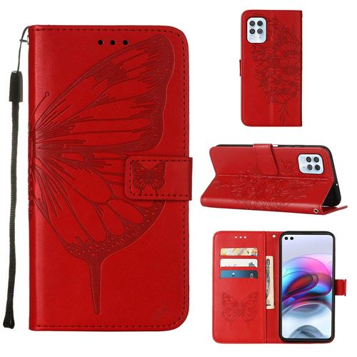 MPFRANCE Housse pour Motorola Moto G100/Edge S Rouge [Papillon V3]