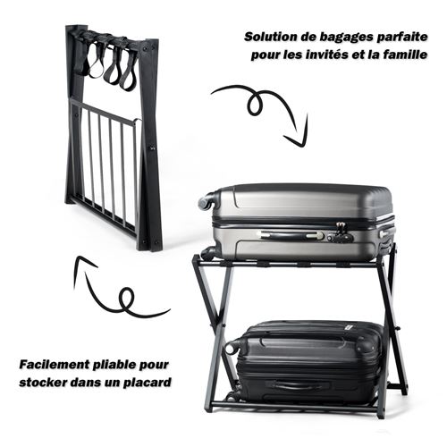 Support Valise Pliable Avec Rangement - Porte-Bagages Chambre D'Amis Hôtel Noir