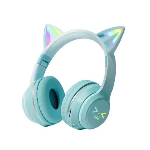 Non Communiqué Vert Casque Audio Led Oreilles De Chat Bluetooth Pliable Avec Microphone Yonis
