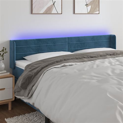 vidaXL Tête de lit à LED Bleu foncé 163x16x78/88 cm Velours3123434