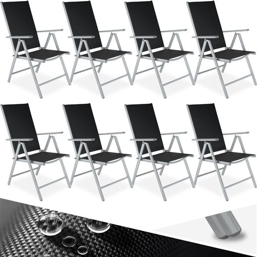 TecTake Lot de 8 chaises de jardin pliantes en aluminium - argent