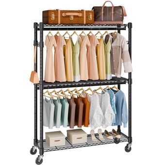 VEVOR Portant à Vêtements Mobile Porte-Manteau Avec Roulettes 2 Tringles Capacité 182kg - 1