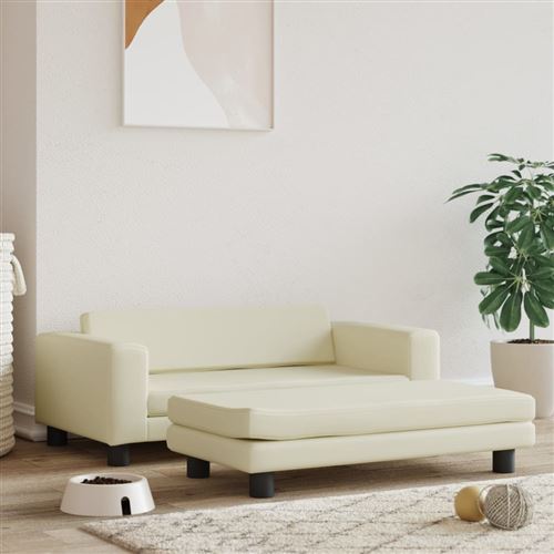 vidaXL Lit pour Chien avec Extension, Canapé pour Animaux de Compagnie avec Cadre en Bois, Panier pour Chiots Maison Intérieur, Crème 100X50X30 cm Similicuir